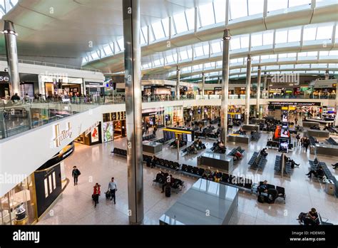 London, Heathrow airport, Terminal 2. Departure lounge interior ...