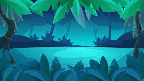 Premium Vector | Jungle forest game splash screen, horizontal background dark magic night in ...