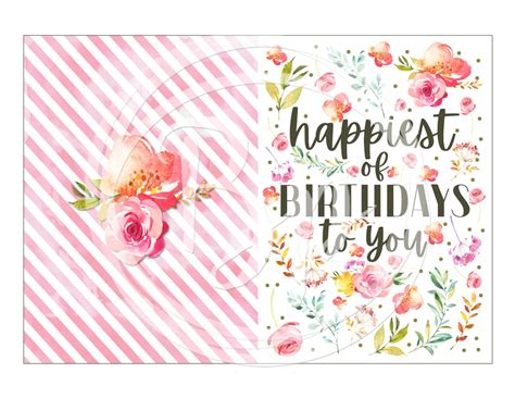 Printable Birthday Card Floral Happy Birthday Card Flowers - Etsy