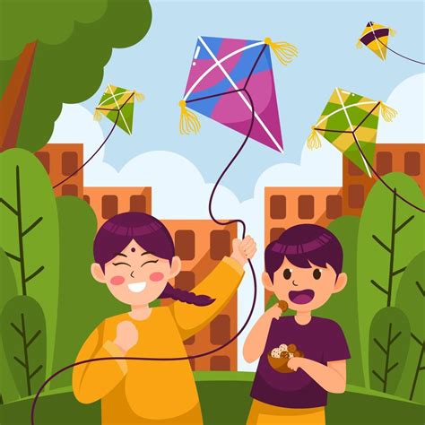 Celebration of Makar Sankranti with Kids Playing Kite 17225852 Vector ...