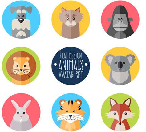 8 flat color animal icons vector free download