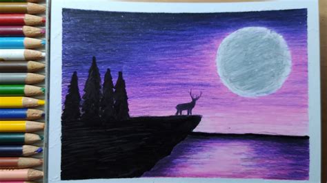 Simple moonlight drawing ideas with color pencil #04 - YouTube