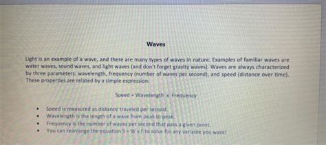 Solved Waves Light is an example of a wave, and there are | Chegg.com