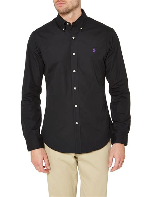 Polo ralph lauren Long Sleeve Slim Fit Plain Shirt in Black for Men | Lyst