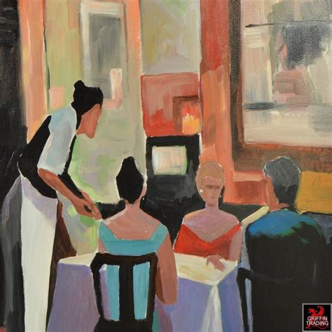 Le Cafe French Restaurant Scene Signed Original Painting For Sale at ...