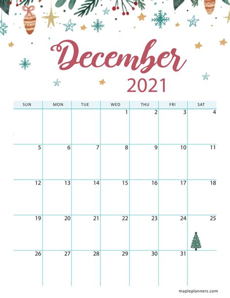 December Christmas 2021 Calendar Printable Template