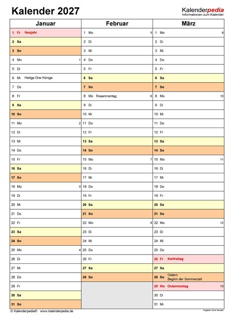 Kalender 2027 zum Ausdrucken als PDF (19 Vorlagen, kostenlos)