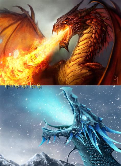 Fire and ice dragons. | Fire and ice dragons, Fire painting, Ice dragon