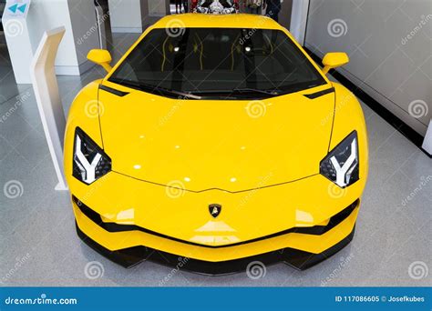 Lamborghini Company Logo on Lamborghini Aventador S Coupe Standing at ...