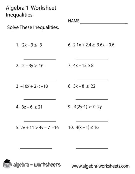 Inequalities Algebra 1 Worksheet Printable | Algebra worksheets, Solving equations, Equations