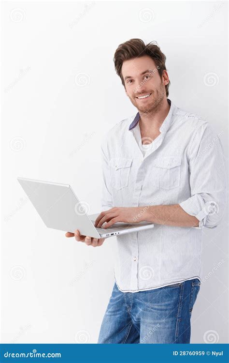 Handsome Man with Laptop Smiling Stock Image - Image of american, 3035: 28760959