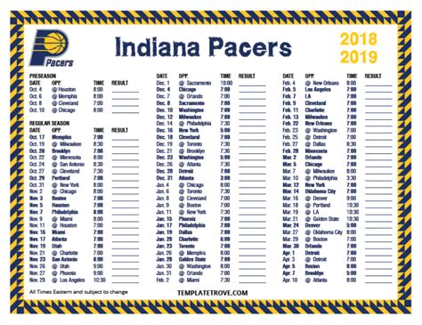 Indiana Pacers Printable Schedule 2023-24 - FreePrintable.me