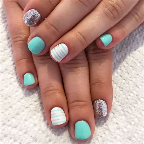 Pin by Mindy Barnhart on Nail designs 💅🏼 | Tiffany blue nails, Striped nails, Gel nails