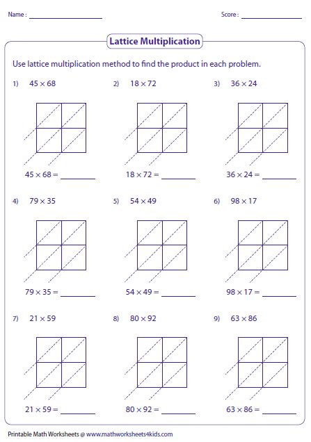 Lattice Multiplication Worksheets and Grids