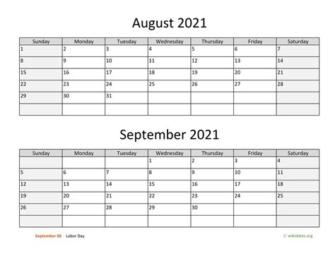 August and September 2021 Calendar | WikiDates.org