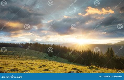 Sunset in the Mountain Valley Stock Image - Image of mountain ...