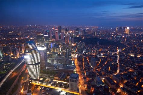 Aerial View of the Istanbul City Downtown with Skyscrapers at Night ...