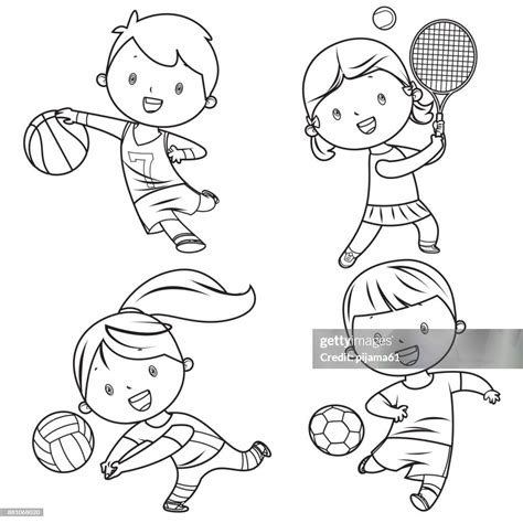 Cartoon Kids Sports Characters Drawing High-Res Vector Graphic - Getty ...