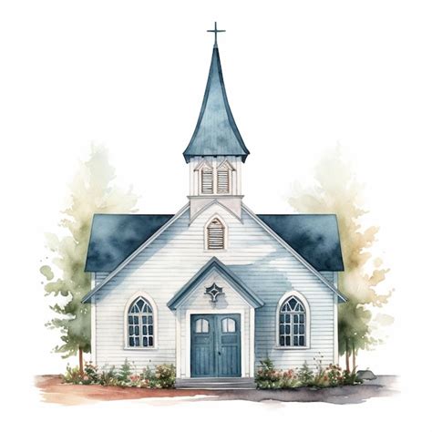 Premium AI Image | there is a watercolor painting of a church with a steeple generative ai