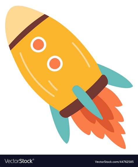 Rocket flying with fire cartoon spaceship launch Vector Image