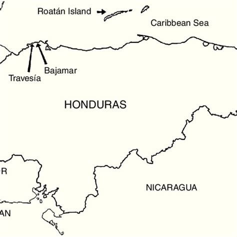 Map of Honduras. Location of the communities studied. Coxen Hole,... | Download Scientific Diagram