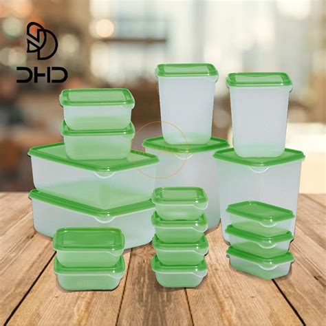 DHD 17pcs set Refrigerator Tupperware Kitchen Container Food Storage Box (Green) | Shopee ...