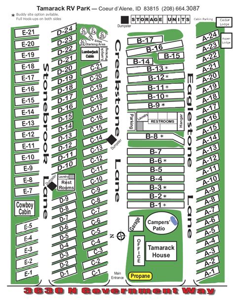 Park Map | Tamarack RV Park in Coeur d' Alene, Idaho