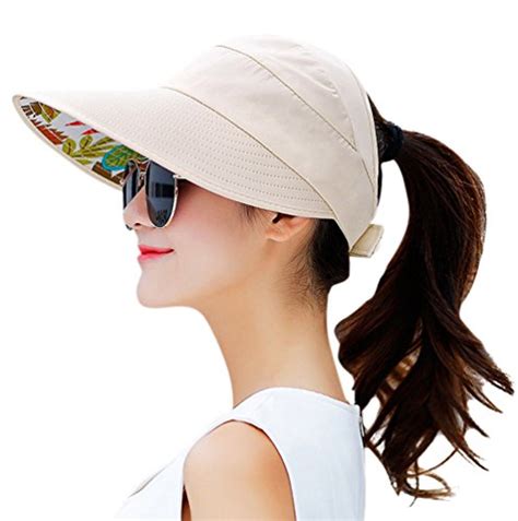 HINDAWI Sun Hats for Women Wide Brim UV Protection Sun Hat Summer Beach Packable Visor ...