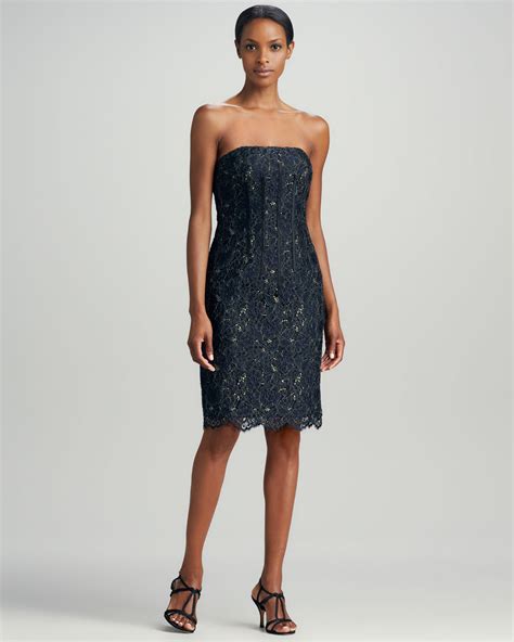 Aidan Mattox Strapless Lace Cocktail Dress in Black | Lyst