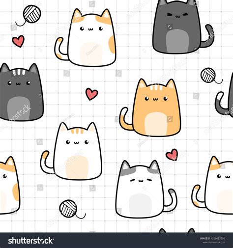 Cute Adorable Kawaii Cat Kitten Cartoon: เวกเตอร์สต็อก (ปลอดค่า ...