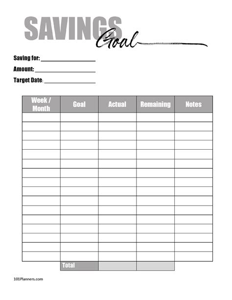 Free Savings Tracker Print Out