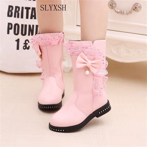 SLYXSH Autumn Winter New Girls Fashion Boots Princess Rivets Pu Leather Boots Kids Butterfly ...