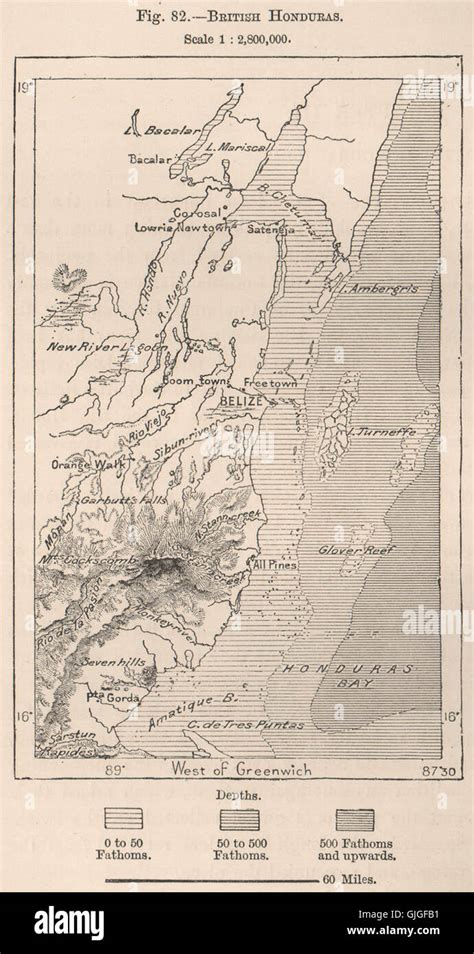 British Honduras. Belize, 1885 antique map Stock Photo - Alamy