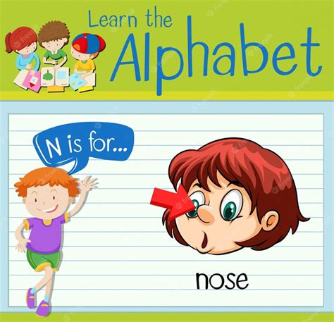 Premium Vector | Flashcard letter n is for nose