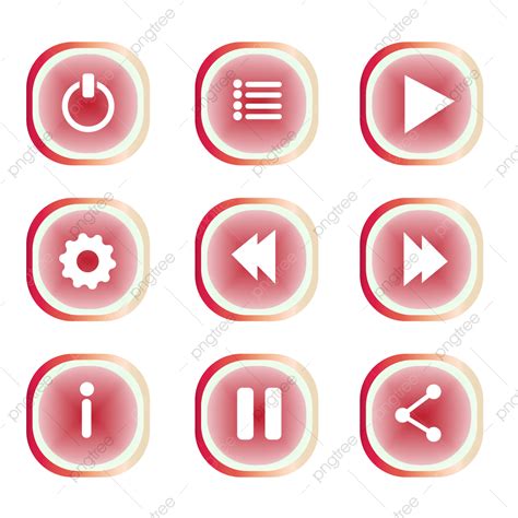 Game Button Frame Vector Design Images, Game Button With Light Red Color, Set, Cartoon, Game PNG ...