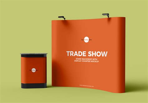 Free Trade Show Banner Stand Backdrop With Display Counter Mockup PSD ...