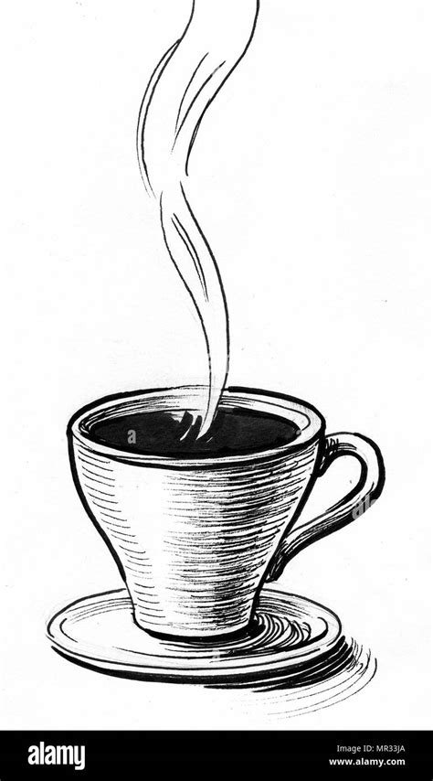 A cup of coffee. Ink black and white drawing Stock Photo - Alamy