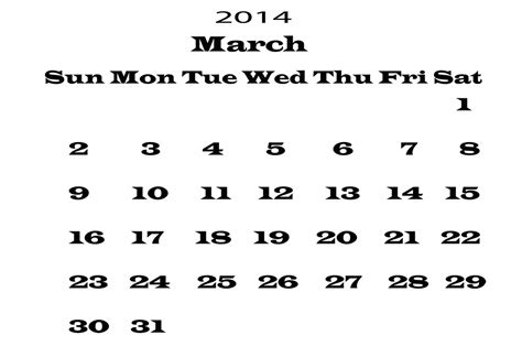 2014 Calendar March Template Free Stock Photo - Public Domain Pictures