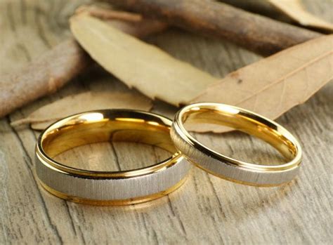 Custom Gifts His and Her Promise Rings Yellow Gold Wedding Titanium ...