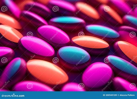 Colorful Oval Shaped Tablets in Close-up Stock Illustration ...