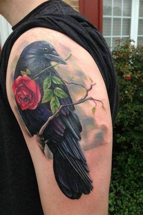 40 Amazing Raven Tattoos | Tattoo hals, Rabe tattoo und Rose tattoo ideen