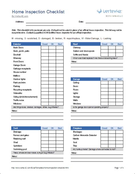 Home Inspection Checklist Template