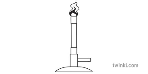 Bunsen Burner Diagram KS3 and KS4 Science Equipment Lab Black and White