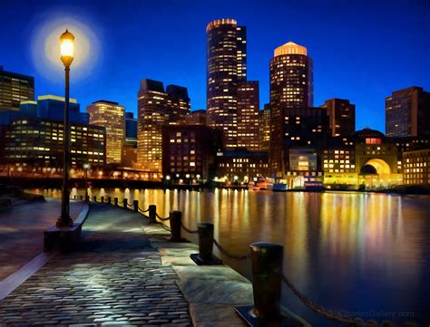 The Boston Harbor Skyline painting by artist J. Charles