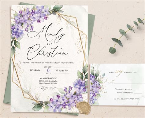 Lilac Wedding Invitation Template Lavender Wedding - Etsy | Invitaciones de boda, Invitaciones ...