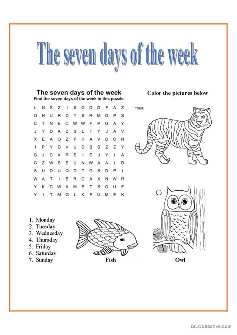 The seven days of the week wor…: English ESL worksheets pdf & doc