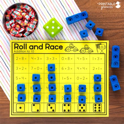 Roll and Race Addition and Subtraction Dice Games - The Printable Princess