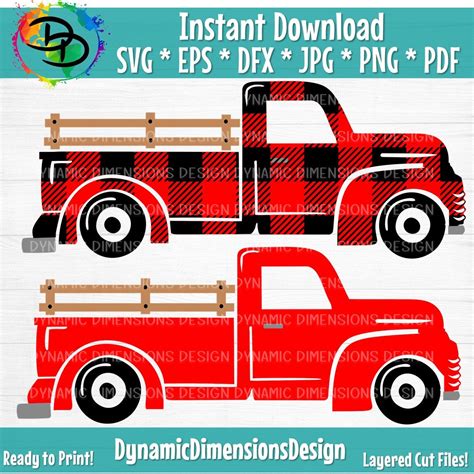 Buffalo Plaid Truck SVG, Plaid, Vintage Truck SVG, Farm Truck SVG, Red ...