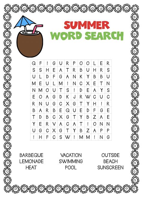 June Word Search Printable