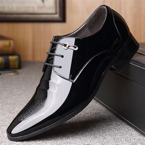 Formal Men's Pointed Toe Dress Shoe Wedding Shoes for Men 2019 Spring Patent Leather Suit Shoes ...